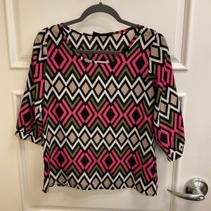 Peach Love Cream California Women’s Top Sz S Pink Geometric Unique Pretty Blouse